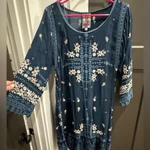 Johnny Was Blue FULL Embroidered Tunic/Dress